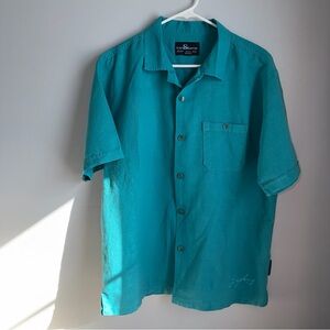 Steve Harvey Celebrity Edition Linen Button Down Shirt Teal Green Men’s Large